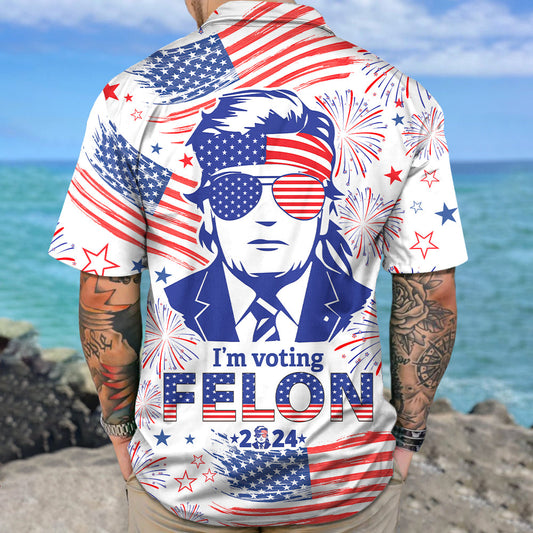 Joycorner Blue Trump I'M Voting Felon 2024 Hawaiian Shirt