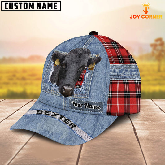 Joycorners Dexter Overall Jeans Pattern And Red Caro Pattern Customized Name Cap