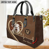 JC Sheep Brown Heart Personalized Name 3D Leather Handbag