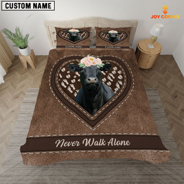 Joycorners Black Angus Never Walk Alone Heart Custom Name Bedding Set