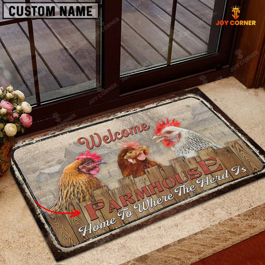 Joycorners Chooks Custom Name- Home To Where The Herd Is FarmHouse Doormat