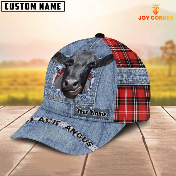 Joycorners Black Angus Overall Jeans Pattern And Red Caro Pattern Customized Name Cap