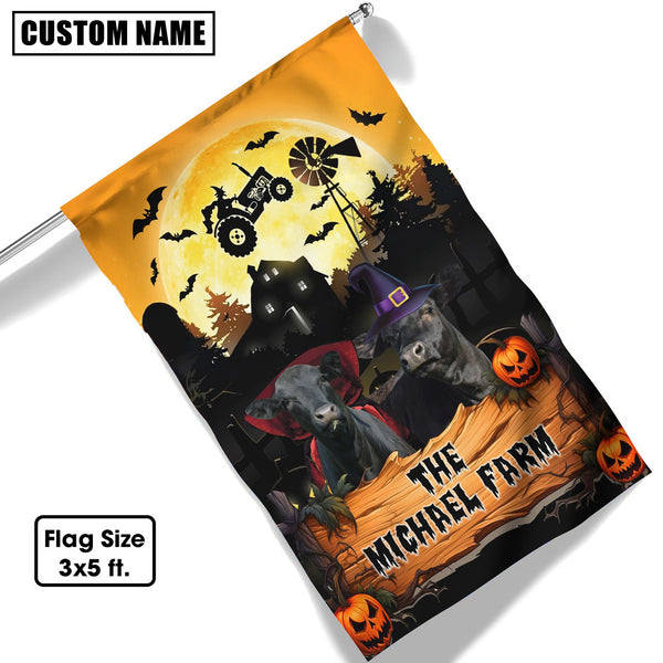 Joycorners Farm Black Angus Halloween Custom Name 3D Flag