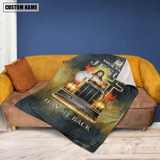 Joycorners Customized Name Jesus Has My Back Trucker 3D All Over Printed Blanket