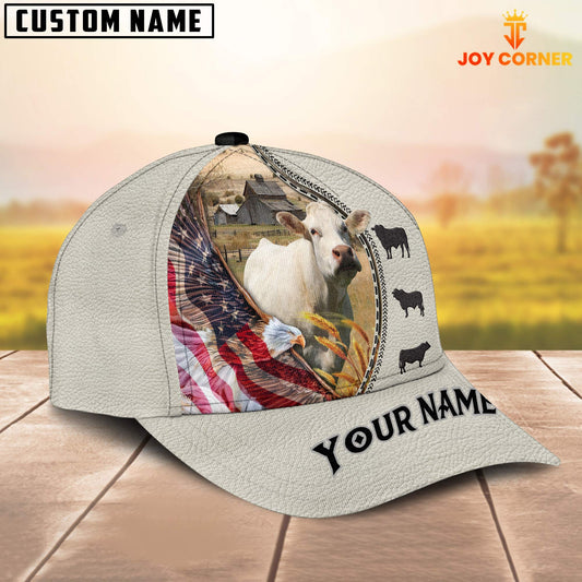 Joy Corners Charolais Eagle US Flag Leather Pattern Customized 3D Cap