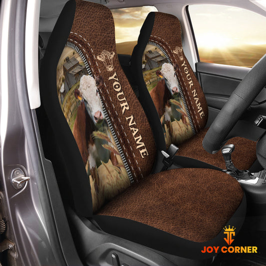 Joycorners Hereford Personalized Name Leather Pattern Car Seat Covers Universal Fit (2Pcs)