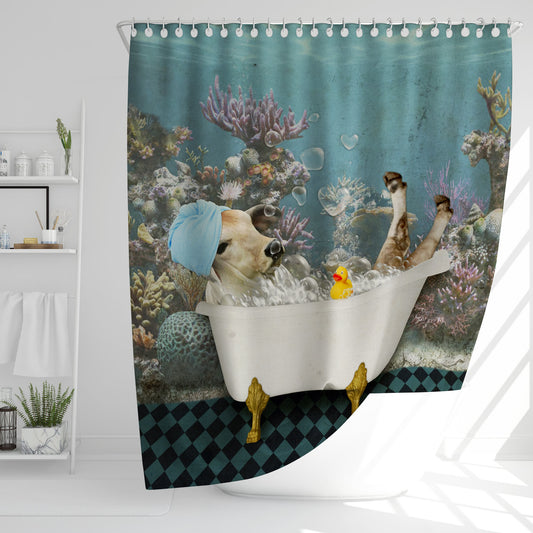Joy Corners Brahman Cattle Taking Shower Under The Sea 3D Shower Curtain