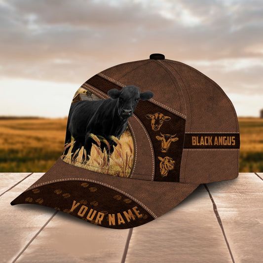 Joycorners Black Angus Cattle Leather Pattern Customized Name Cap