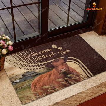 Joycorners Red Angus Live Like Someone Left The Gate Open Doormat