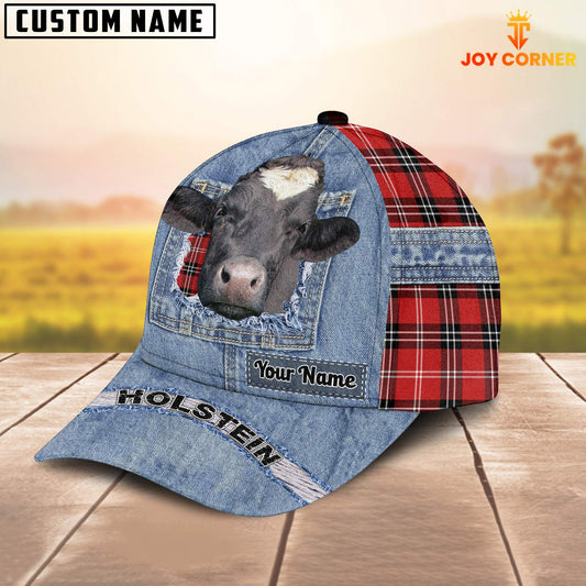 Joycorners Holstein Overall Jeans Pattern And Red Caro Pattern Customized Name Cap