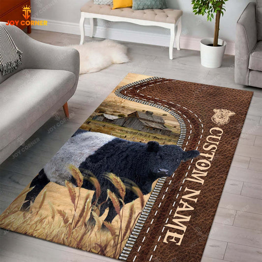 Joycorners Customized Name Belted Galloway Leather Pattern Rug