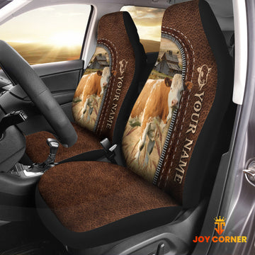 Joycorners Simmental Personalized Name Leather Pattern Car Seat Covers Universal Fit (2Pcs)