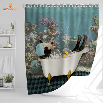 Joy Corners Black Baldy Taking Shower Under The Sea 3D Shower Curtain
