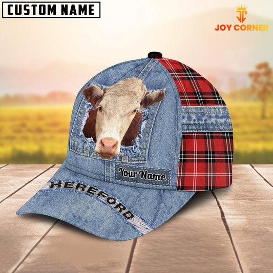 Joycorners Hereford Overall Jeans Pattern And Red Caro Pattern Customized Name Cap