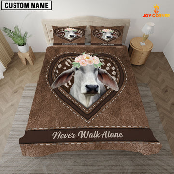 Joycorners Brahman Cattle Never Walk Alone Heart Custom Name Bedding Set