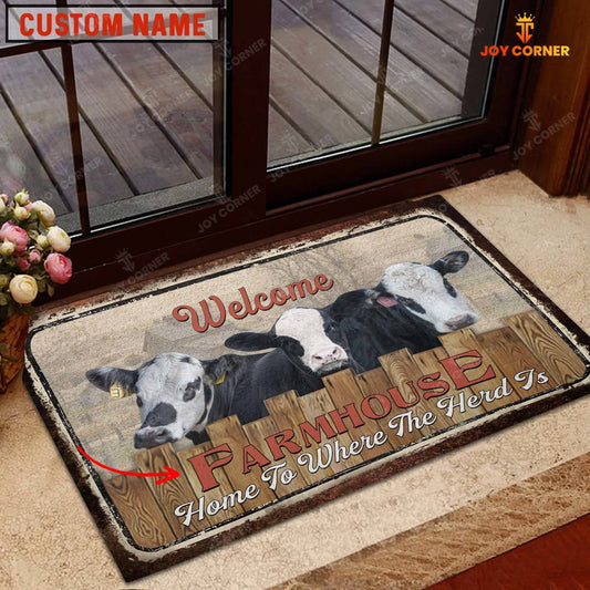 Joycorners Black Baldy Custom Name - Home To Where The Herd Is FarmHouse Doormat