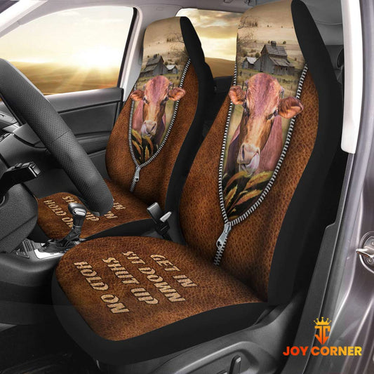 Joycorners Beefmaster Zipper Leather Pattern Car Seat Covers Universal Fit (2Pcs)