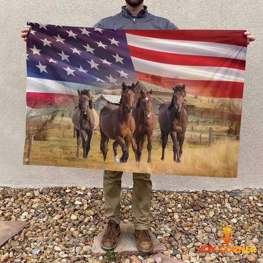 Joycorners Horse America 3D Button Flag