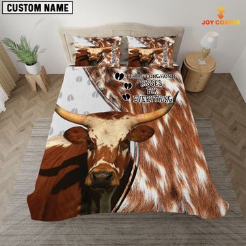 Joycorners Texas Longhorn Kisses Fix Everything Custom Name Bedding Set