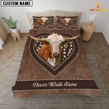 Joycorners Texas Longhorn Never Walk Alone Heart Custom Name Bedding Set