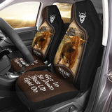 Joycorners Highland Cattle Personalized Name Black And Brown Leather Pattern Car Seat Covers Universal Fit (2Pcs)