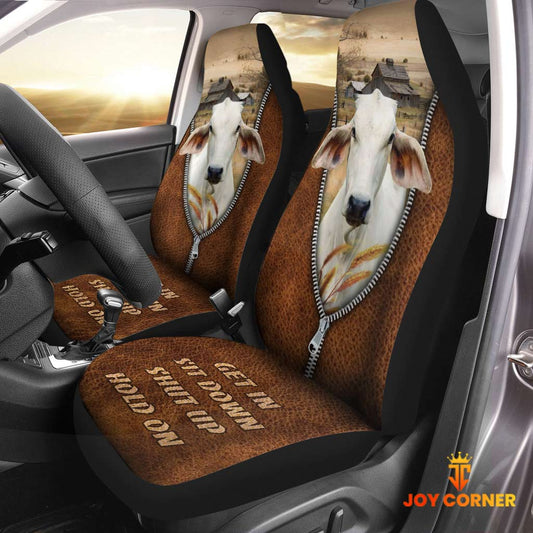 Joycorners Brahman Zipper Leather Pattern Car Seat Covers Universal Fit (2Pcs)