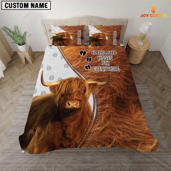 Joycorners Highland Cattle Kisses Fix Everything Custom Name Bedding Set