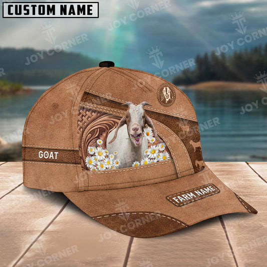 Joycorners Goat Personalized Name Brown Carving Leather Pattern 3D Classic Cap 2