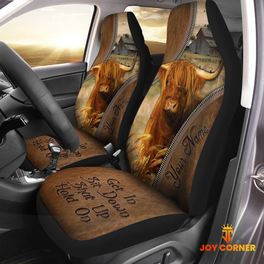 Joycorners Highland Customized Name Leather Pattern Car Seat Covers (2Pcs)