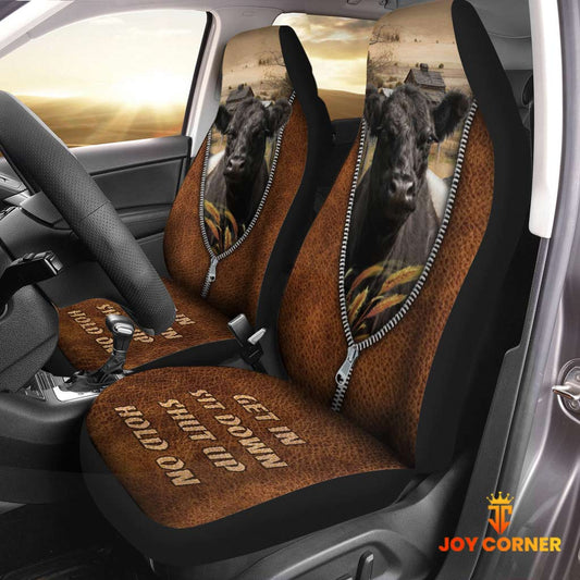 Joycorners Belted Galloway Zipper Leather Pattern Car Seat Covers Universal Fit (2Pcs)