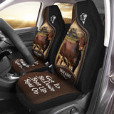 Joycorners Beefmaster Personalized Name Black And Brown Leather Pattern Car Seat Covers Universal Fit (2Pcs)