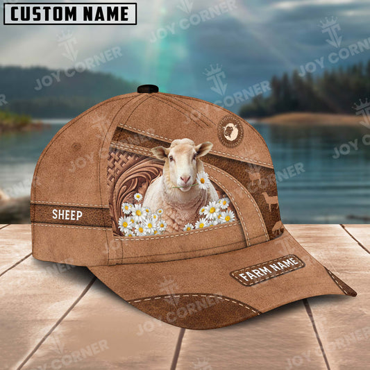 Joycorners Sheep Personalized Name Brown Carving Leather Pattern 3D Classic Cap 2