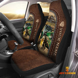 Joycorners Tractor Personalized Name Leather Pattern Car Seat Covers Universal Fit (2Pcs)