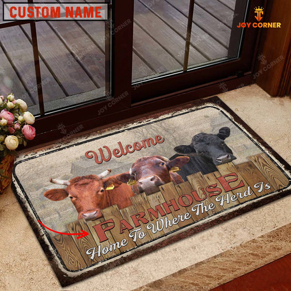 Joycorners Dexter Custom Name - Home To Where The Herd Is FarmHouse Doormat