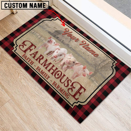 Joycorners Pig Faith Family Farming Custom Name Doormat