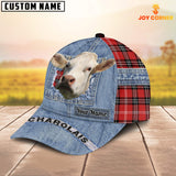 Joycorners Charolais Overall Jeans Pattern And Red Caro Pattern Customized Name Cap