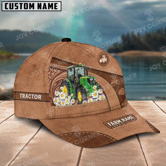 Joycorners Tractor Personalized Name Brown Carving Leather Pattern 3D Classic Cap 2