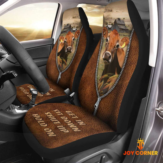 Joycorners Jersey Zipper Leather Pattern Car Seat Covers Universal Fit (2Pcs)