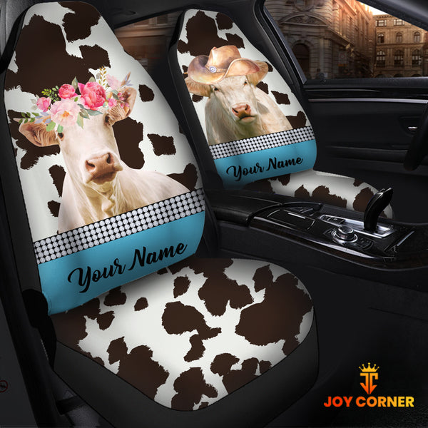Joycorners Charolais Pattern Customized Name Dairy Cow Car Seat Cover Set