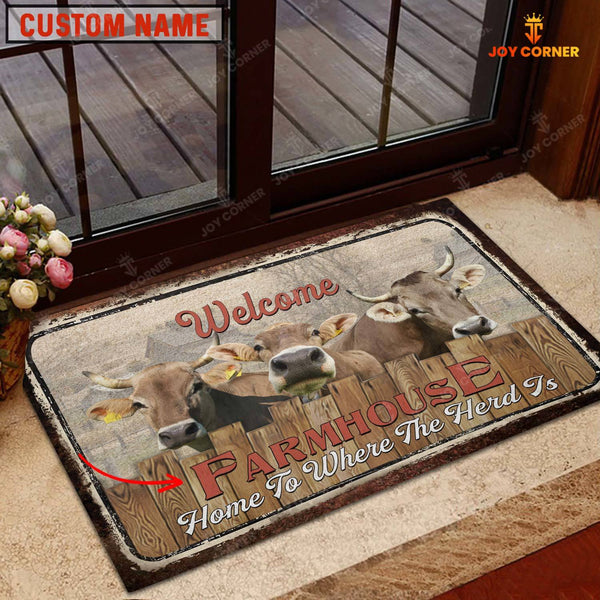 Joycorners Brown Swiss Custom Name - Home To Where The Herd Is FarmHouse Doormat