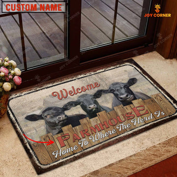 Joycorners Black Angus Custom Name - Home To Where The Herd Is FarmHouse Doormat