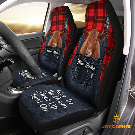 Joycorners Customized Name Red Angus Jean Overalls Pattern Car Seat Covers (2Pcs)