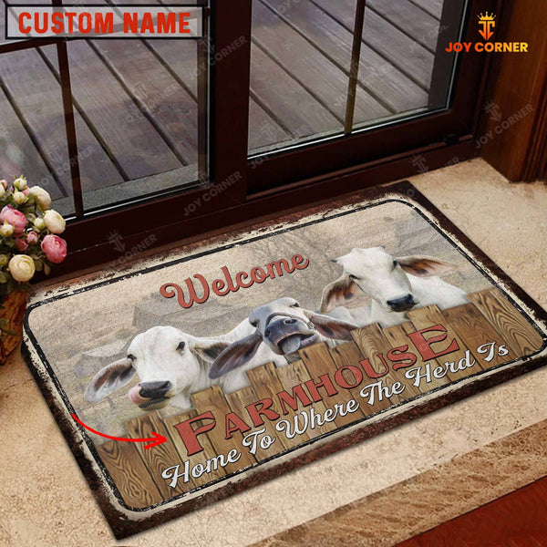 Joycorners Brahman Custom Name - Home To Where The Herd Is FarmHouse Doormat