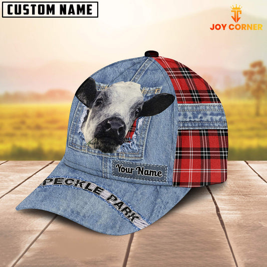 Joycorners Speckle Park Overall Jeans Pattern And Red Caro Pattern Customized Name Cap