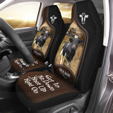 Joycorners Holstein Personalized Name Black And Brown Leather Pattern Car Seat Covers Universal Fit (2Pcs)