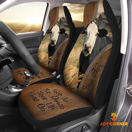 Joycorners Black Baldy Customized Name Leather Pattern Car Seat Covers (2Pcs)