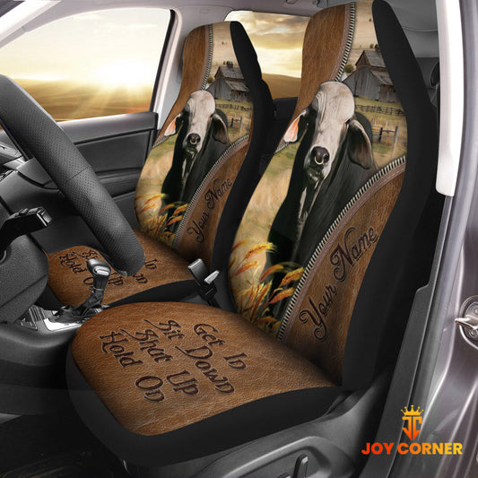 Joycorners Brahman Customized Name Leather Pattern Car Seat Covers (2Pcs)