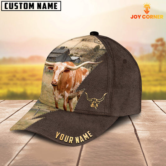 Joycorners Texas Longhorn Farming Pattern Customized Name 3D Cap