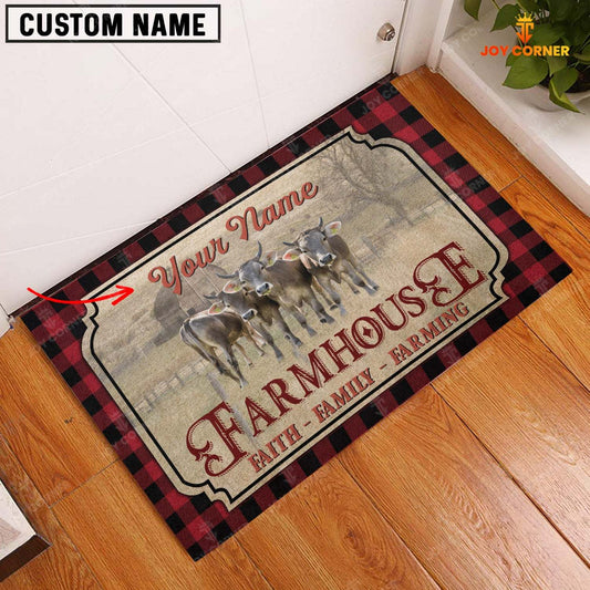 Joycorners Brown Swiss Faith Family Farming Custom Name Doormat