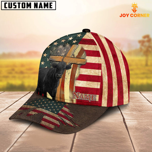Joycorners Black Angus USA Flag Customized Name Cap